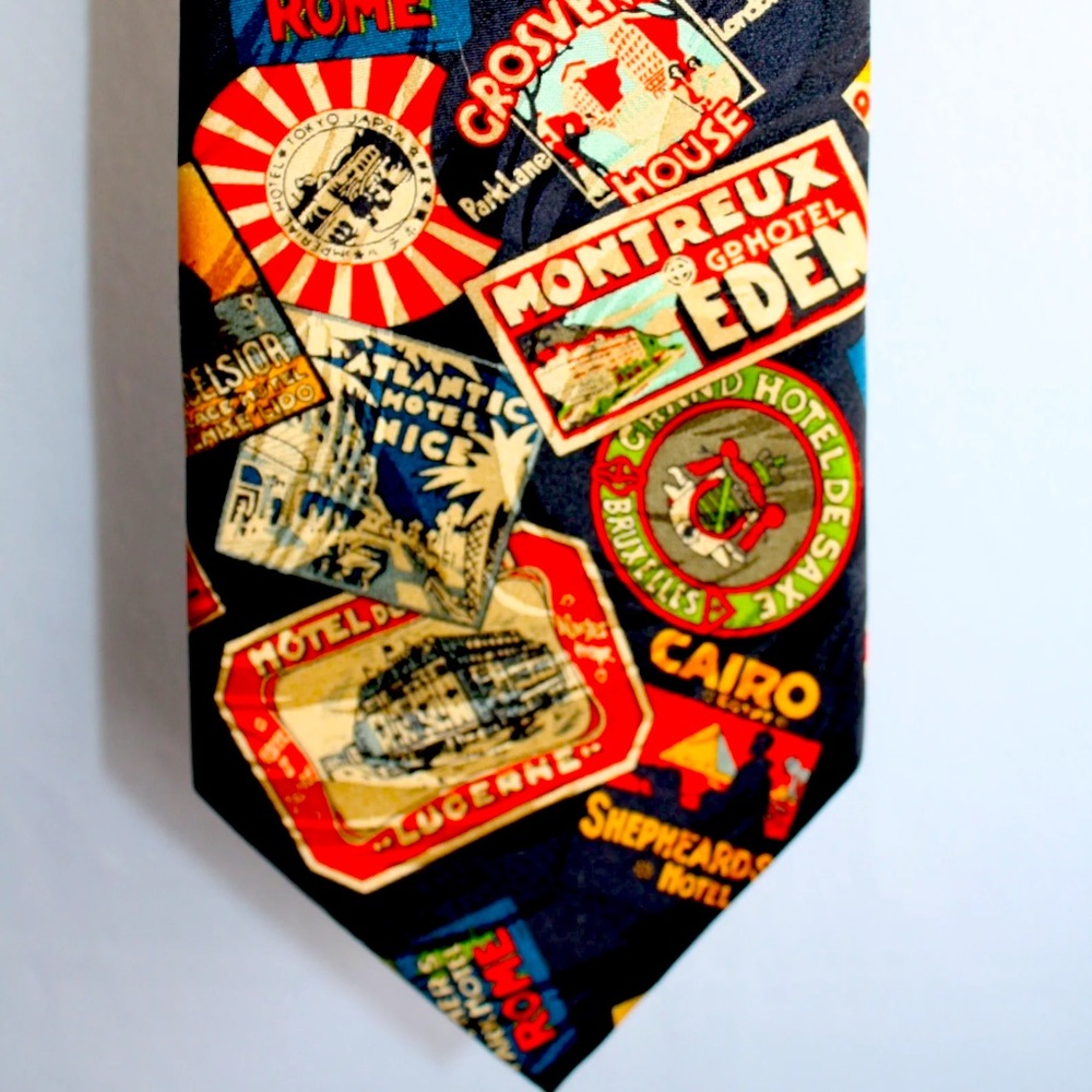 Museum Artifacts Silk Necktie Vintage Hotel Logos